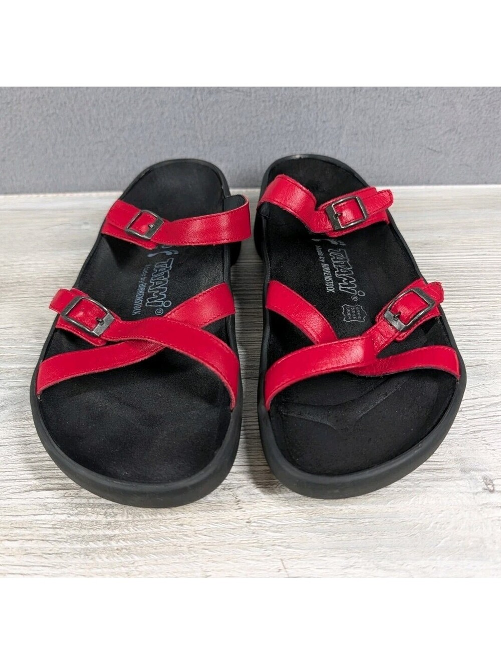 Tatami By Birkenstock Womens 11 Mens 9.5 Red Leather Slide Sandals Adjustable
